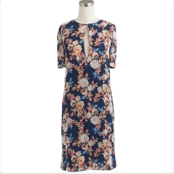 J.Crew 100% Silk Floral Dress Blue Shift Size 6 - Picture 7 of 15